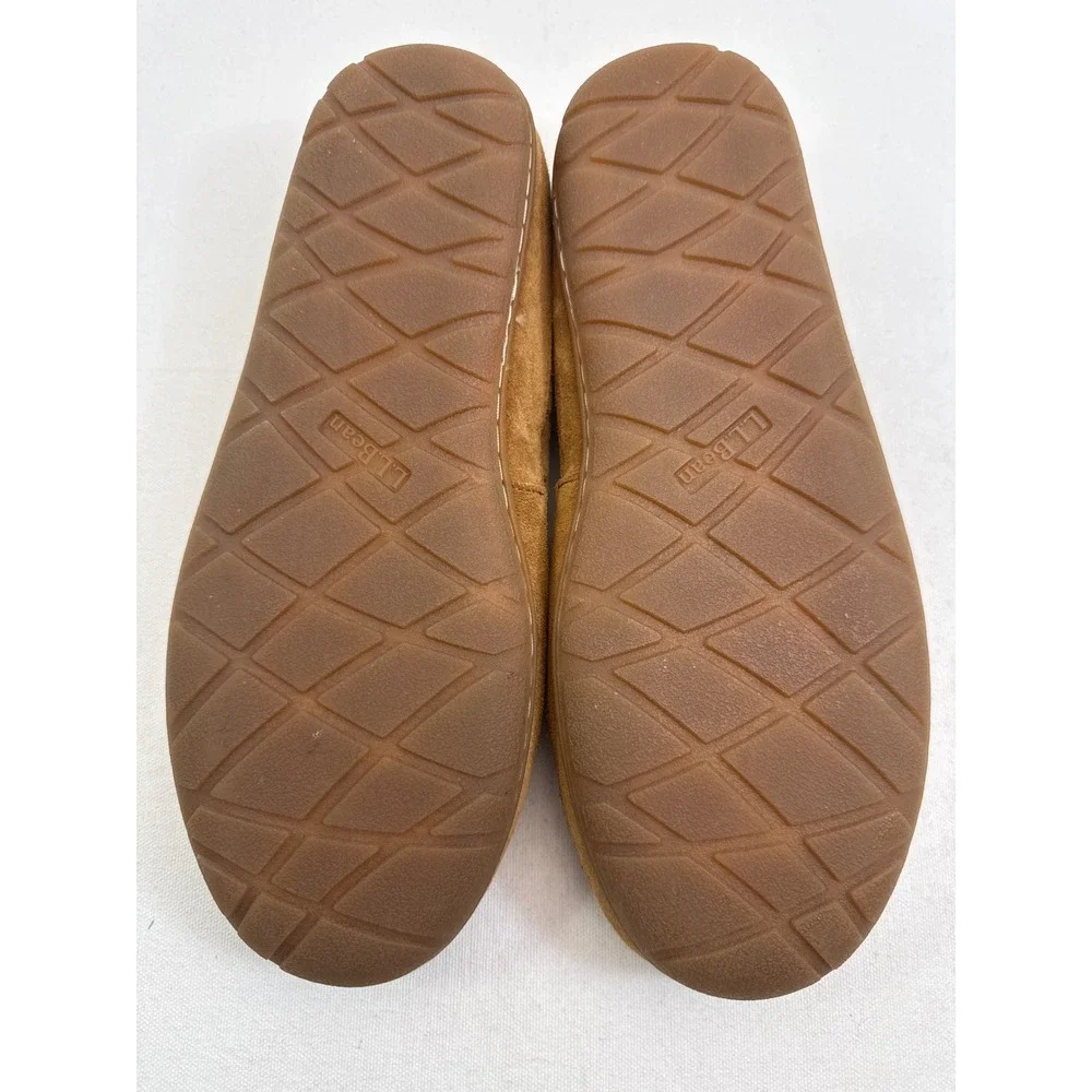 LL Bean Wicked Good Moc Suede Moccasin Slippers Mens 9 Brown Shearling Lining